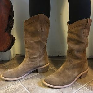 Tan suede cowboy boots